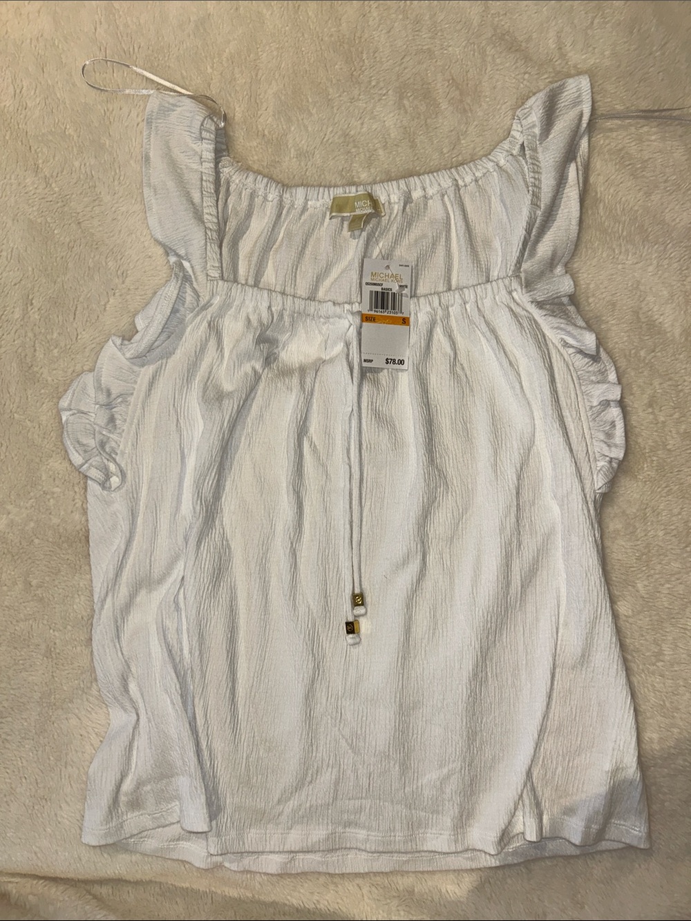 Michael Kors White Ruffle Strap Tank with Tie Detail